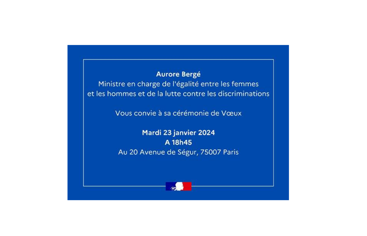 Invitation de la ministre Aurore Bergé aux voeux 2024